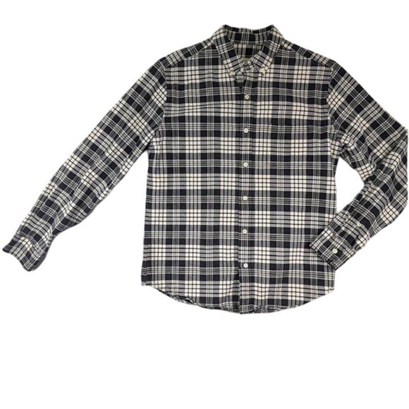 Fossil Button Down Shirt Mens Medium Black White Plaid Long Sleeve Pocket - Picture 1 of 10